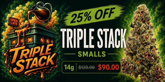 Cannabis Promo, Cannabis Sales, Cannabis Discounts, Cannabis on Sale, 25% Off Triple Stack 14g