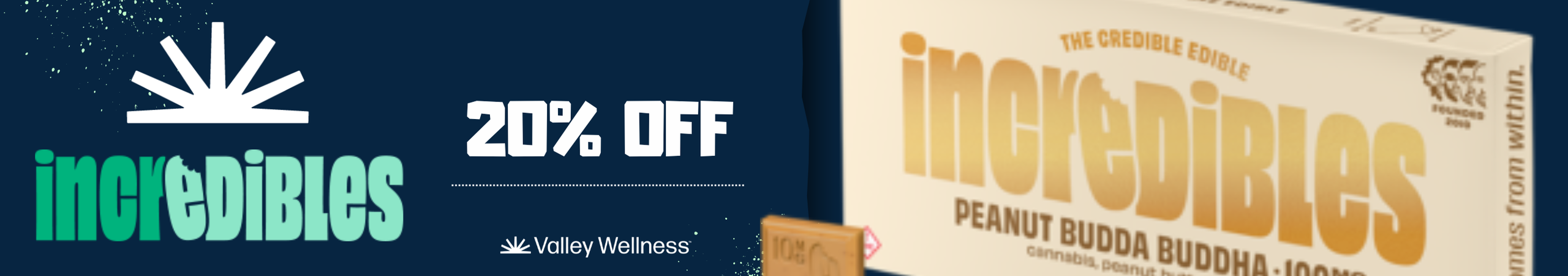 Cannabis Promo, Cannabis Sales, Cannabis Discounts, Cannabis on Sale, 20% off Incredibles Chocolates