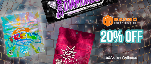 Cannabis Promo, Cannabis Sales, Cannabis Discounts, Cannabis on Sale, 20% off Elyon, Feelz, & select Dank Diamonds