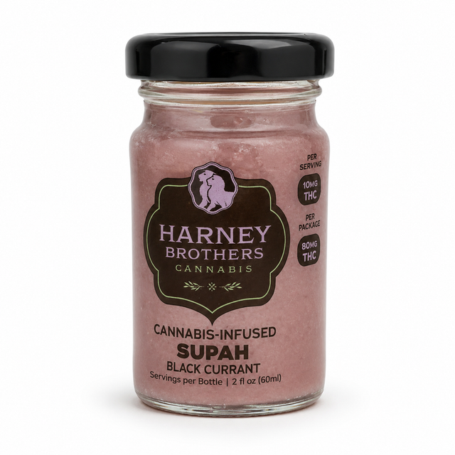 Supah Black Current THC Shot 10mg 2 fl oz Bottle Harney Brothers