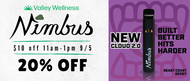 Cannabis Promo, Cannabis Sales, Cannabis Discounts, Cannabis on Sale, 20% Off Nimbus Vapes!