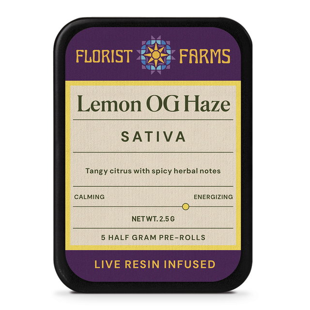Lemon OG Haze 5pk .5g Live Resin Infused Pre-Rolls Florist Farms Lemon OG Haze 5pk .5g Live Resin Infused Pre-Rolls Florist Farms