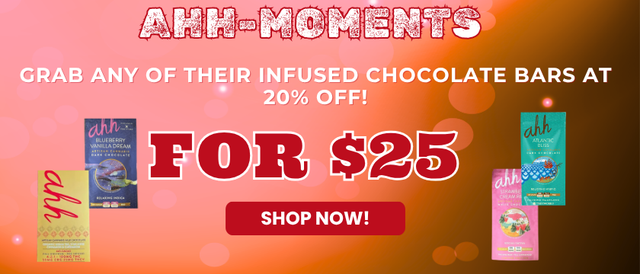 Cannabis Promo, Cannabis Sales, Cannabis Offers, Cannabis on Sale, Ahh Moments Bars 20% Offvb