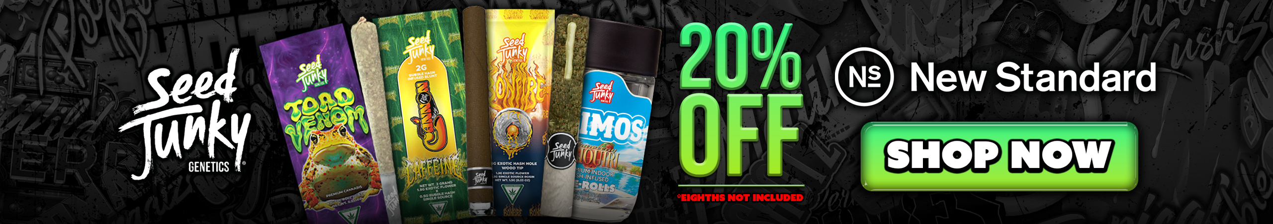 Cannabis Promo, Cannabis Sales, Cannabis Discounts, Cannabis on Sale, 20% OFF Seed Junky Pre-rolls & Infused Pre-rolls
