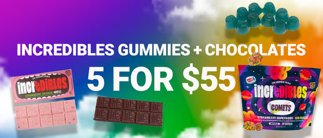 Cannabis Promo, Cannabis Sales, Cannabis Discounts, Cannabis on Sale, Incredibles 5 for $55