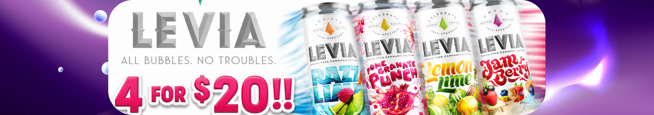 Cannabis Promo, Cannabis Sales, Cannabis Discounts, Cannabis on Sale, 4 for $20 Levia
