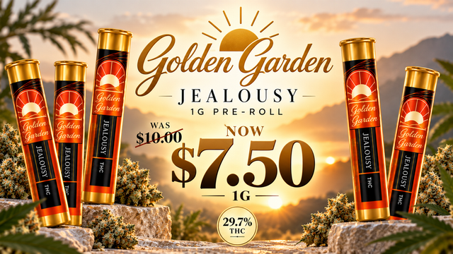 Cannabis Promo, Cannabis Sales, Cannabis Discounts, Cannabis on Sale, 25% Golden Garden 1g Pre-Roll