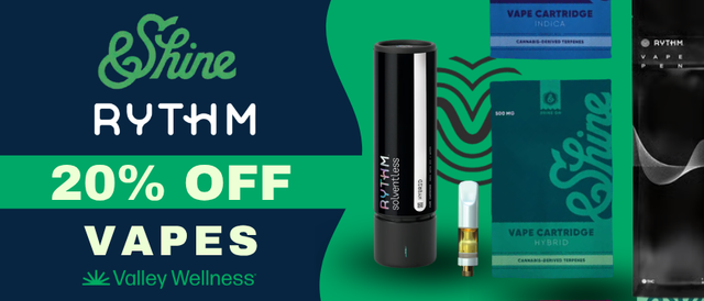 Cannabis Promo, Cannabis Sales, Cannabis Discounts, Cannabis on Sale, 20% Off Rythm + &Shine Vapes!