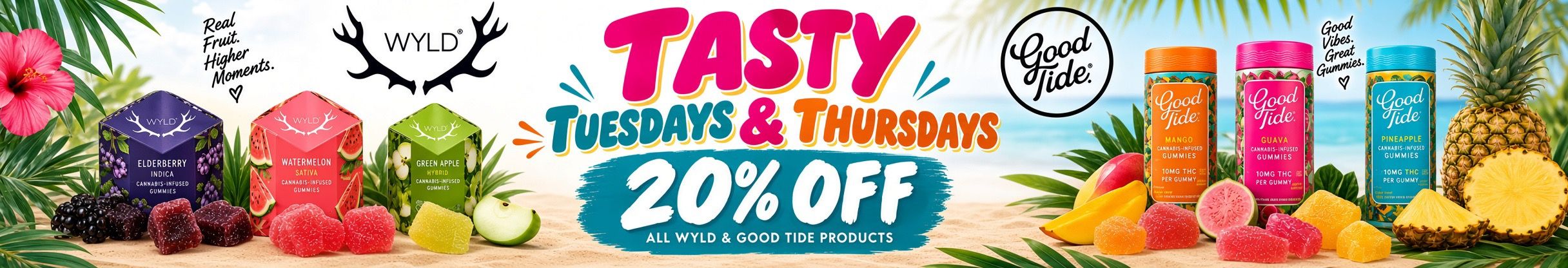 Cannabis Promo, Cannabis Sales, Cannabis Discounts, Cannabis on Sale, TASTY TUESDAYS & THURSDAYS WILD&GOODTIDE🍐🍉