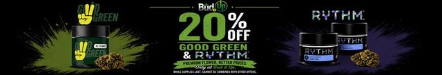 Cannabis Promo, Cannabis Sales, Cannabis Discounts, Cannabis on Sale, 20% OFF GOOD GREEN & RYTHM