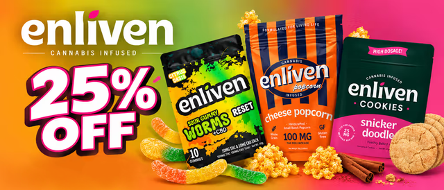 Cannabis Promo, Cannabis Sales, Cannabis Discounts, Cannabis on Sale, Enliven 25% Off