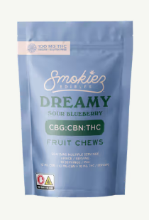 Smokiez Sour Dreamy Blueberry Trifecta 1:1:1 CBG:CBN:THC Fruit Chews 10mg | 10 pk