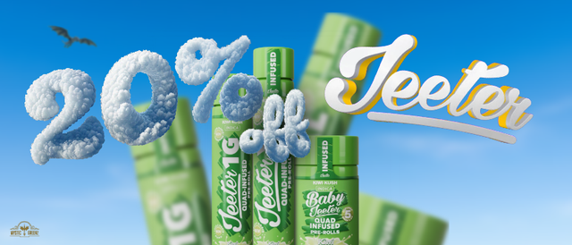 Cannabis Promo, Cannabis Sales, Cannabis Discounts, Cannabis on Sale, Jeeter 20% Off