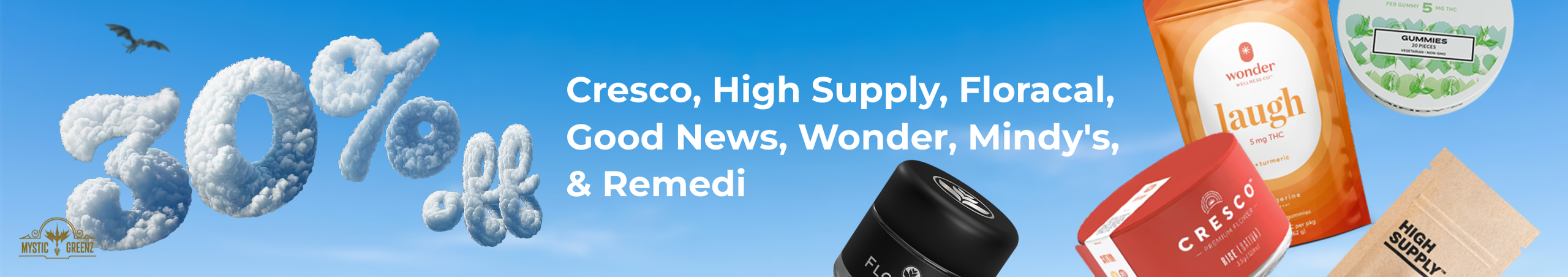 Cannabis Promo, Cannabis Sales, Cannabis Discounts, Cannabis on Sale, Cresco, High Supply, Floracal, Good News, Wonder, Mindy's, & Remedi 30% Off