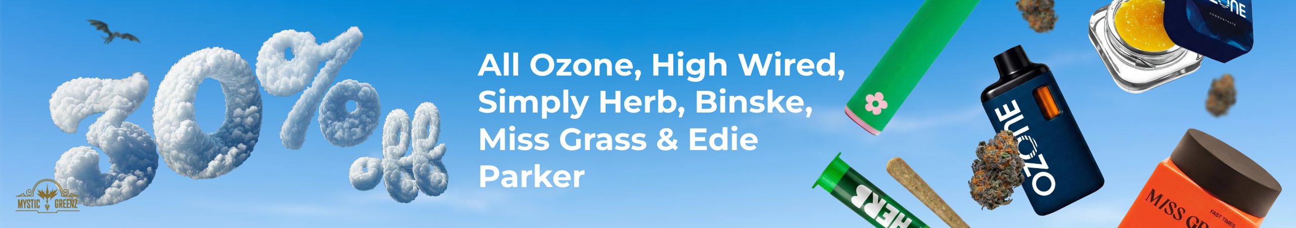 Cannabis Promo, Cannabis Sales, Cannabis Discounts, Cannabis on Sale, All Ozone, High Wired, Simply Herb, Binske, Miss Grass & Edie Parker 30% Off