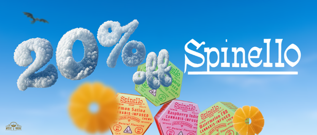 Cannabis Promo, Cannabis Sales, Cannabis Discounts, Cannabis on Sale, Spinello 20% Off
