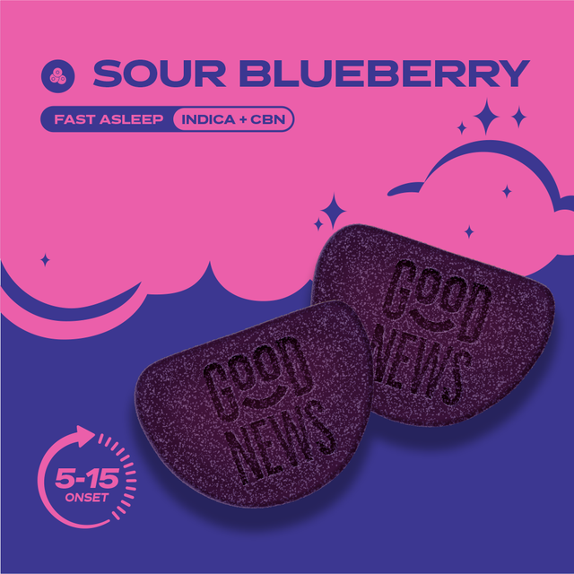 Fast Asleep Sour Blueberry 1:2 THC:CBN Good News Fast Asleep Sour Blueberry 1:2 THC:CBN Good News