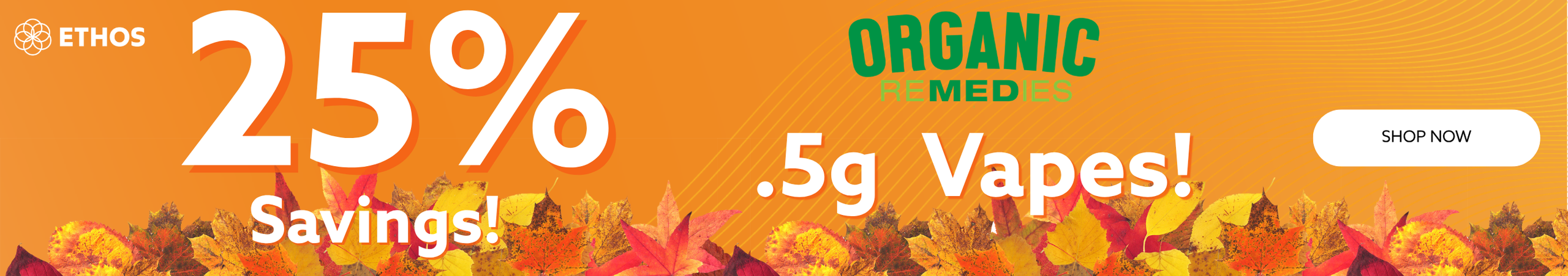 Cannabis Promo, Cannabis Sales, Cannabis Discounts, Cannabis on Sale, 25% OFF Organic Remedies 0.5g Vapes! *NOT Stackable