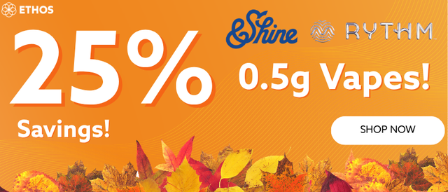 Cannabis Promo, Cannabis Sales, Cannabis Discounts, Cannabis on Sale, 25% OFF &Shine & Rythm .5g Vapes! *NOT Stackable