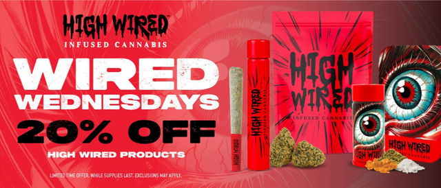 Cannabis Promo, Cannabis Sales, Cannabis Discounts, Cannabis on Sale, Wired Wednesdays - 20% off High Wired
