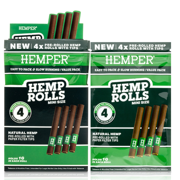 Mini Hemp Rolls with Paper Tips (Natural) (4pk) Hemper