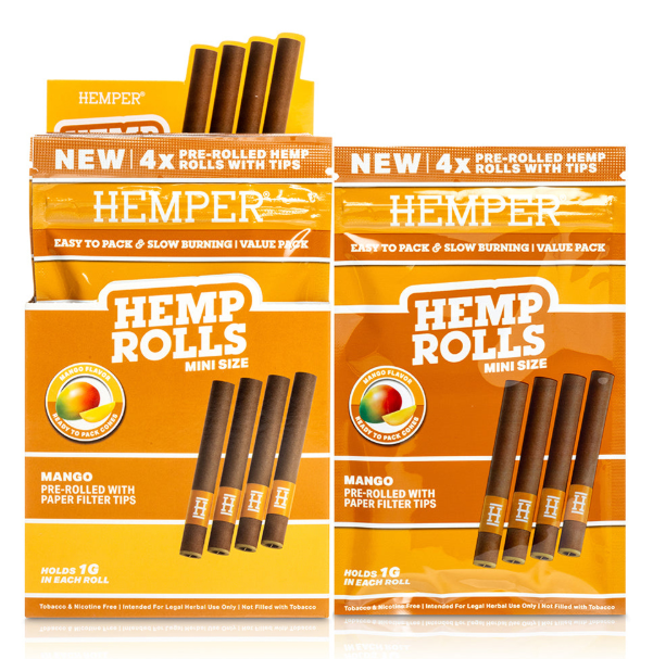 Mini Hemp Rolls with Paper Tips (Mango) (4pk) Hemper