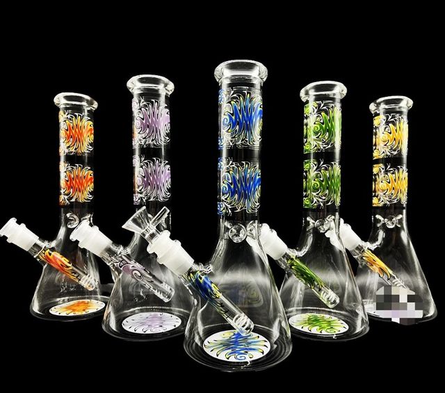 10" Assorted Decal Art Beaker- Wig Wag Art 02 Generic Glass