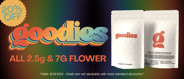 Cannabis Promo, Cannabis Sales, Cannabis Discounts, Cannabis on Sale, 20% Off Goodies