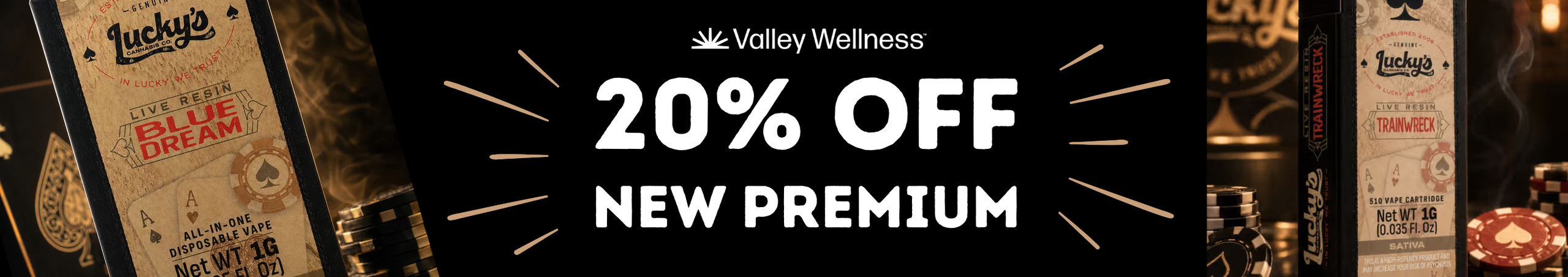 Cannabis Promo, Cannabis Sales, Cannabis Discounts, Cannabis on Sale, 20% Off Lucky's Vapes!