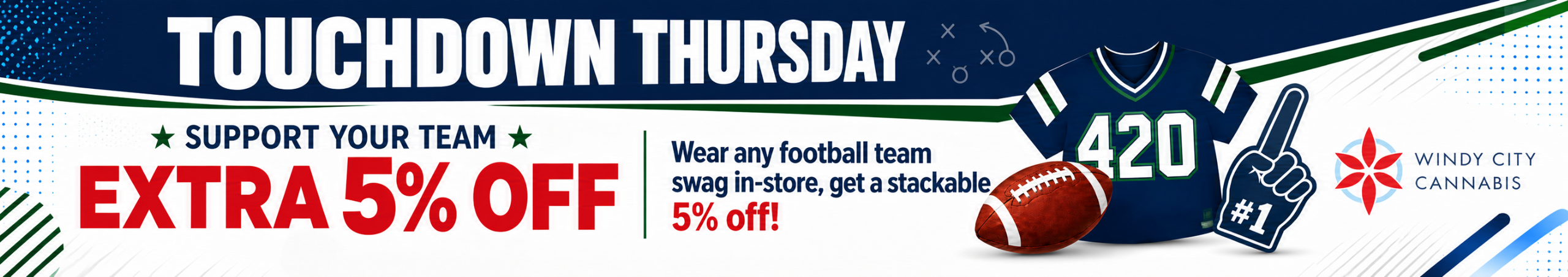 Cannabis Promo, Cannabis Sales, Cannabis Discounts, Cannabis on Sale, Touchdown Thursday: Extra 5% off