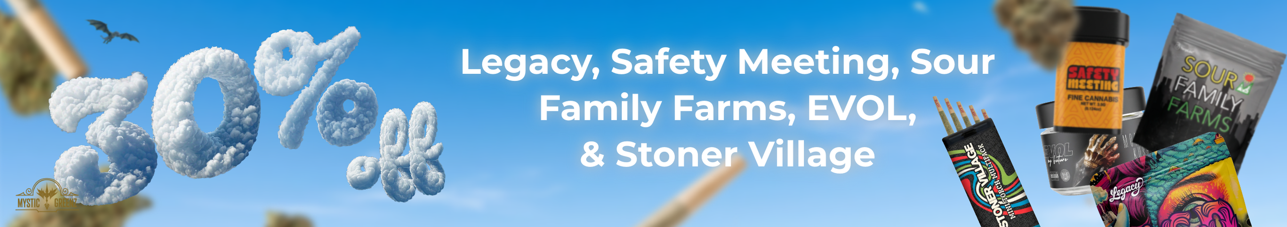 Legacy, Safety Meeting, Sour Family Farms, EVOL, & Stoner Village 30% Off Cannabis Promo, Cannabis Sales, Cannabis Discounts, Cannabis on Sale, Legacy, Safety Meeting, Sour Family Farms, EVOL, & Stoner Village 30% Off