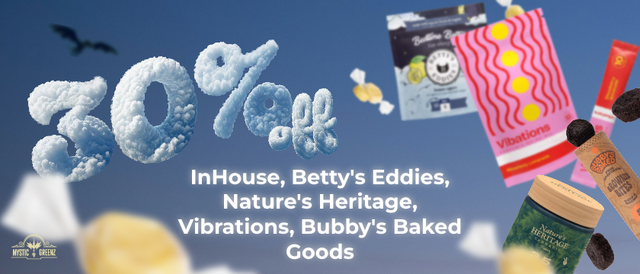 Cannabis Promo, Cannabis Sales, Cannabis Discounts, Cannabis on Sale, InHouse, Betty's Eddies, Nature's Heritage, Vibrations, Bubby's Baked Goods 30% Off