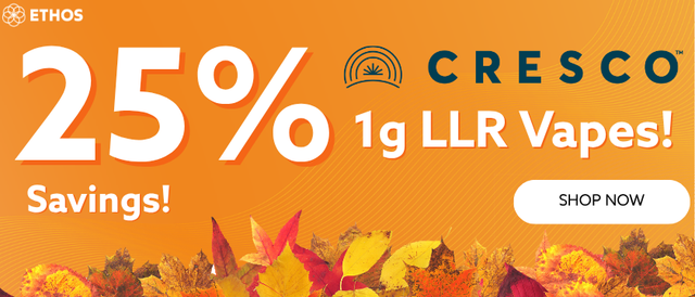 Cannabis Promo, Cannabis Sales, Cannabis Discounts, Cannabis on Sale, 25% OFF Cresco LLR 1g Vapes! *NOT Stackable