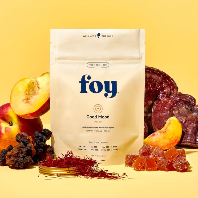 Peach Good Mood Chews w/ Organic Adaptogens 1:1:1 THC/CBD/CBC Foy