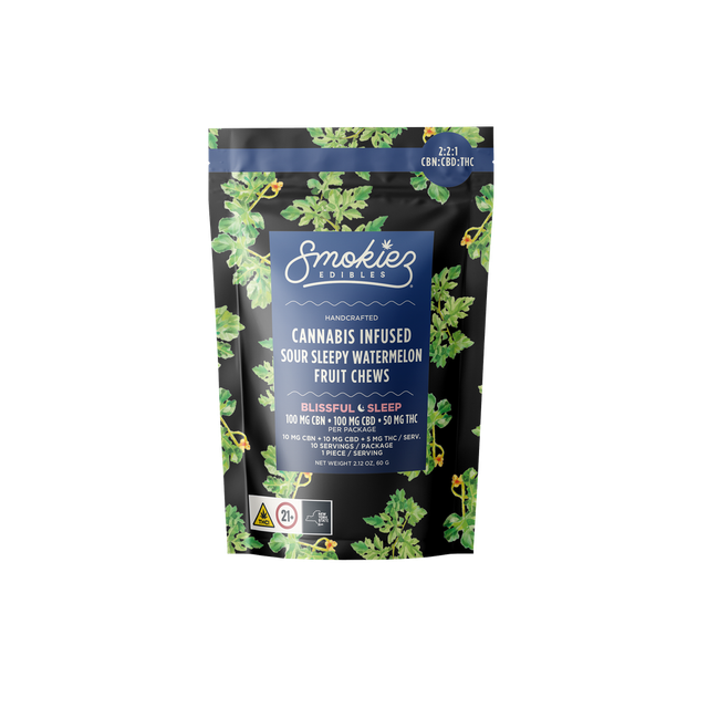Sour Sleepy Watermelon Fruit Chews 100mg Smokiez