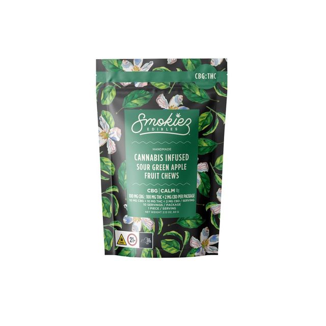 Sour Green Apple Fruit Chews 100mg Smokiez