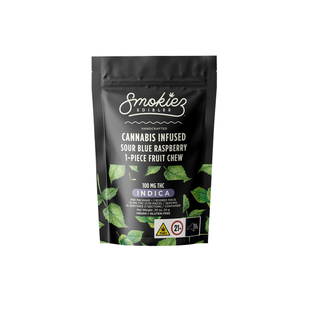 Sour Blue Raspberry 1-Piece  Fruit Chew 100mg Smokiez
