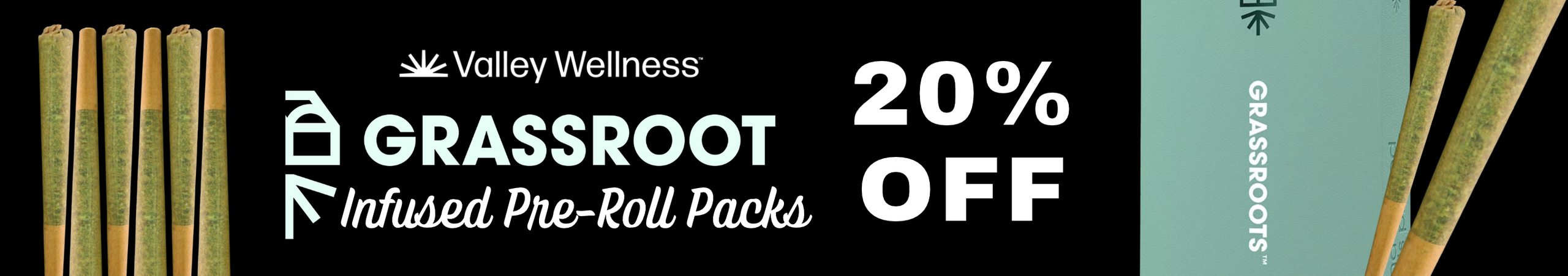 Cannabis Promo, Cannabis Sales, Cannabis Discounts, Cannabis on Sale, 20% off Grassroots Infused Pre-Roll Packs