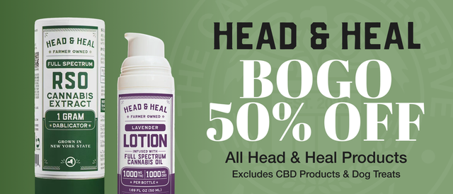 Cannabis Promo, Cannabis Sales, Cannabis Discounts, Cannabis on Sale, Head & Heal BOGO 50%