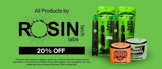 Cannabis Promo, Cannabis Sales, Cannabis Discounts, Cannabis on Sale, 20% Off Rosin Tech Labs