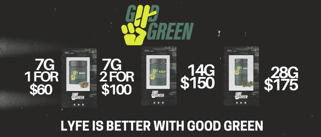 Cannabis Promo, Cannabis Sales, Cannabis Discounts, Cannabis on Sale, Good Green 7g, 14g, 28g Weekend