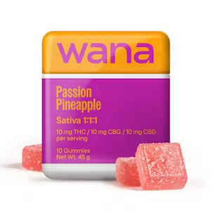 Passion Pineapple 1:1:1 THC:CBD:CBG Wana Passion Pineapple 1:1:1 THC:CBD:CBG Wana