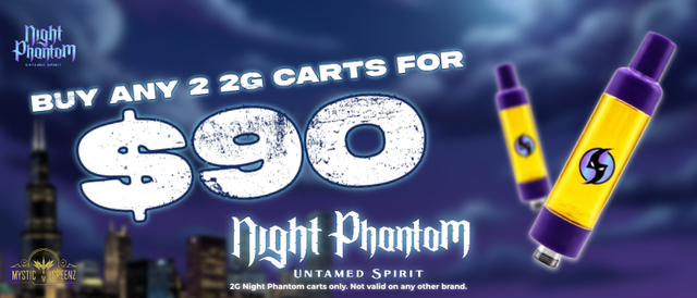 Cannabis Promo, Cannabis Sales, Cannabis Discounts, Cannabis on Sale, Buy Two Night Phantom 2g Cartridges for $90