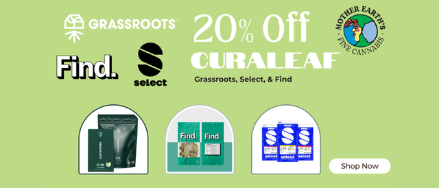 Cannabis Promo, Cannabis Sales, Cannabis Discounts, Cannabis on Sale, 20% Off Curaleaf