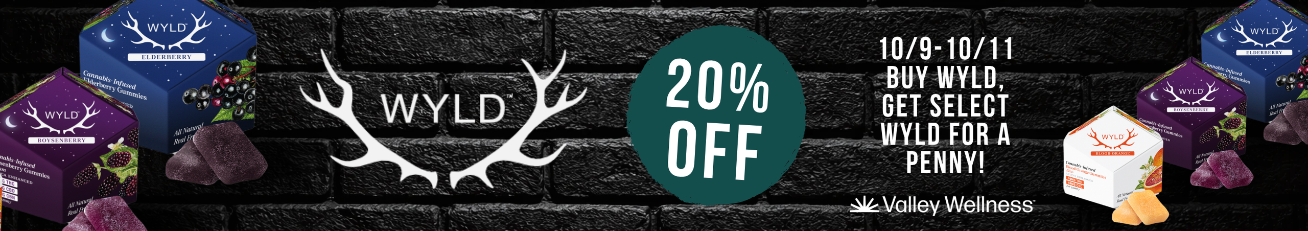 Cannabis Promo, Cannabis Sales, Cannabis Discounts, Cannabis on Sale, Buy 20% off Wyld + 10/9 BOGO!