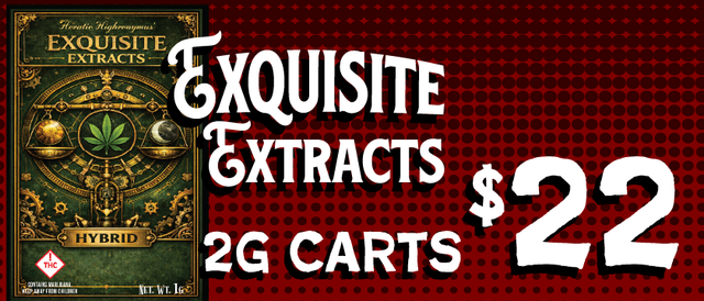 Cannabis Promo, Cannabis Sales, Cannabis Discounts, Cannabis on Sale, Exquisite Extracts 2G Carts — $22