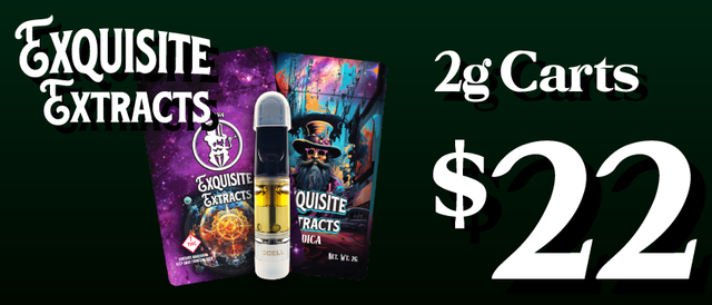 Cannabis Promo, Cannabis Sales, Cannabis Discounts, Cannabis on Sale, Exquisite Extracts 2G Carts — $22