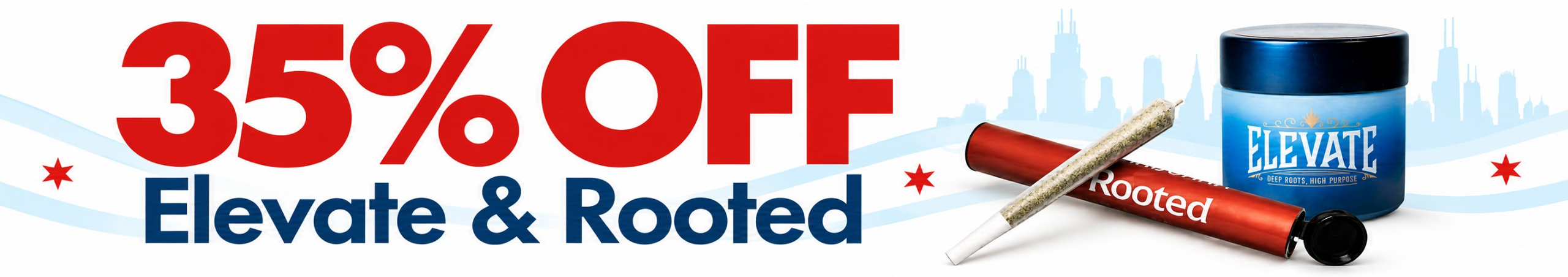 Cannabis Promo, Cannabis Sales, Cannabis Discounts, Cannabis on Sale, 35% off Elevate & Rooted