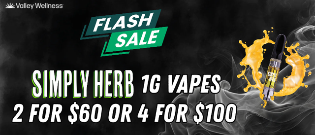 Cannabis Promo, Cannabis Sales, Cannabis Discounts, Cannabis on Sale, FLASH SALE: Simply Herb 2/$60 or 4/$100 1g Vapes