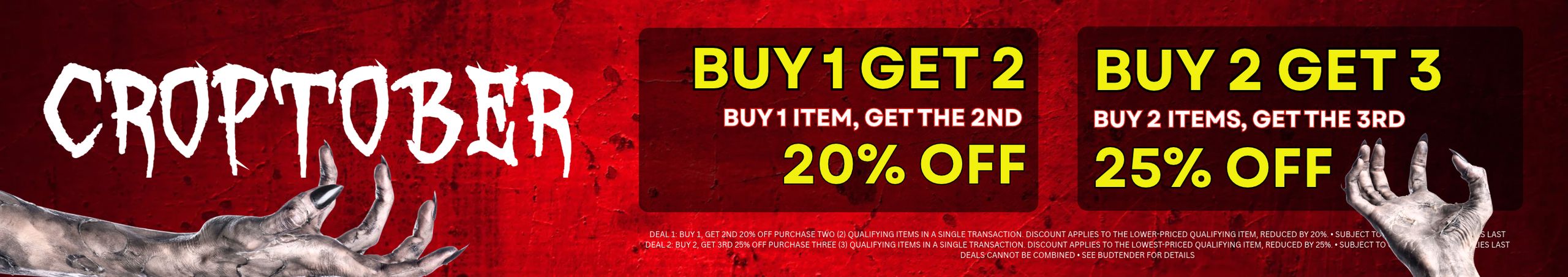 Cannabis Promo, Cannabis Sales, Cannabis Discounts, Cannabis on Sale, Croptober Deals Small Shops